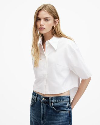 AllSaints Joanna Relaxed Fit Cropped Shirt