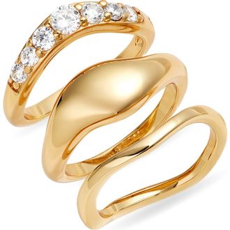 Nordstrom Set of 3 Sculpted Rings in Clear- Gold at Nordstrom Rack, Size 7