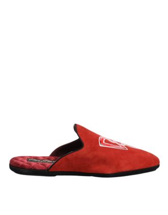 Dolce & Gabbana Red Suede DG King Men House Slippers Mens Shoes