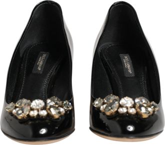 Dolce & Gabbana Black Leather Crystals Heels Pumps Womens Shoes (Pre-Owned)