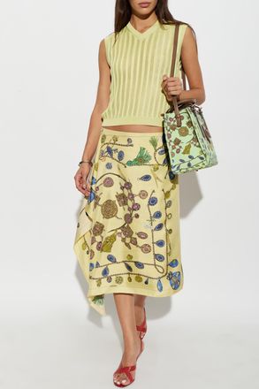 Versace Silk Skirt With Broken Jewels Print, Womens, Yellow