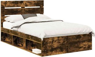 vidaXL Estructura De Cama Con Cabecera Roble Ahumado 120 X 190 Cm Vidaxl