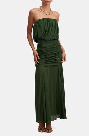 Ever New Bandeau Draped Maxi Dress in Stone Green at Nordstrom, Size 12