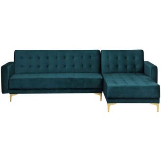 Beliani Divano Letto Modulare Reclinabile Versione Sinistra Velluto Verde Acqua Aberdeen