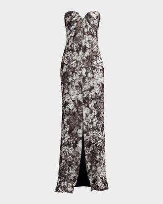 Tadashi Shoji Strapless Floral-Print Column Gown