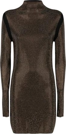 Patrizia Pepe Patrizia Pepe, Short Dresses, female, Black, Size: XL Long High-Neck Dress with Rhinestones