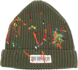 Mostly Heard Rarely Seen barcode-detail paint-splatter beanie - men - Cashmere/Wool - One Size - Green