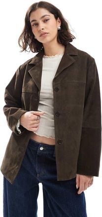 Asos Giacca in vera pelle scamosciata mocha scuro stile anni 70-Marrone