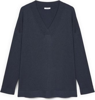 Fiorella Rubino V-hals Trui in Viscosemix - Dames - V-hals truien - Blauw - M/L - Denim - Truien & Vesten
