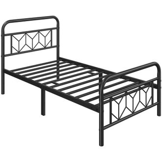 Yaheetech Yaheetech - Struttura Letto in Ferro Battuto a Doghe Testiera a Rombi in Metallo Camera Nero 90 x 190 cm