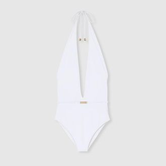 Gucci Jersey Bodysuit With Metal Tag, White, Ready-to-wear