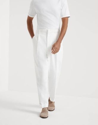 Brunello Cucinelli Mens Off White Cotton Pleated Trousers, Size 54