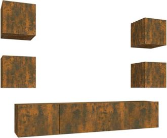 vidaXL 6 Piece TV Cabinet Set Smoked Oak Engineered Wood vidaXL