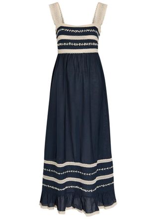 Rixo Rixo Malie Lace-trim Cotton-blend Midi Dress - Navy - 16 (UK 16 / XL)