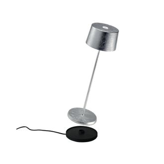 Zafferano Zafferano - Lampada A Led Da Tavolo Olivia Pro Foglia Argento Ricaricabile E Dimmerabile