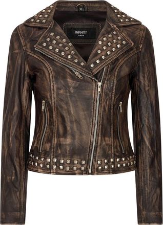 TruClothing Cross Zip Studded Brando Biker Leather Jacket