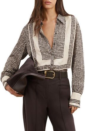 Reiss Harper Houndstooth Tuxedo Bib Button-Up Shirt in Ivory/Black at Nordstrom, Size 10 Us