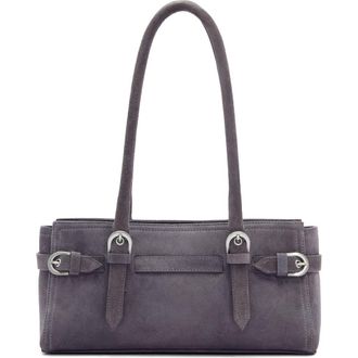 Reformation Dominique Leather Shoulder Bag in Gunmetal Suede at Nordstrom