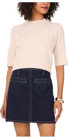 Vince Camuto Short Sleeve Raglan Mock Neck Womens Sweater Malted : LG, Acrylic/Polyester/Spandex