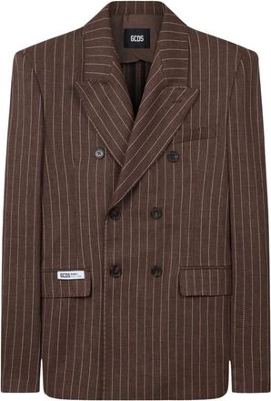 GCDS Dubbelrijige Blazer - Heren - Blazers - Bruin - L - Leer - Jassen