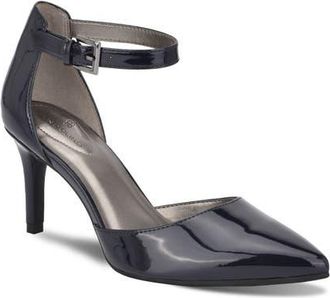 Bandolino Ginata Pointed Toe Ankle Strap Pump in Navy Patent at Nordstrom, Size 9.5
