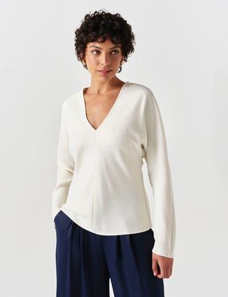 Ghost London Lucille Long Sleeve Satin Top in Ivory at Nordstrom, Size 12