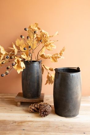 Kalalou Set Of Two Hammered Iron Buckets With Handles