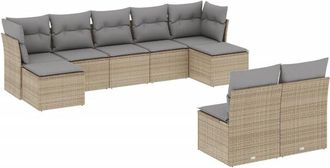 vidaXL Set De Sof&aacute;s De Jard&iacute;n 9 Pzas Con Cojines Rat&aacute;n Sint&eacute;tico Beige Vidaxl