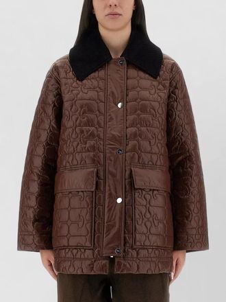 Ganni quilted mid length jacket contrast collar