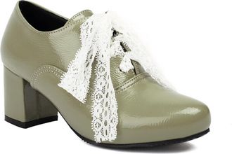 Generic Womens Block Heel Pumps Patent Glossy Upper Lace Tie Detail Round Toe Chunky Heel Slip On Decorative Laces Cushioned Insole Durable Sole Stylish Dress