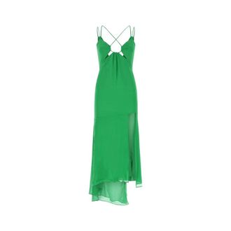 Andamane Groene rek zijden jurk - Dames - Zomerkleedjes - Groen - M - Kleedjes