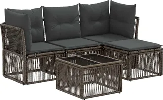 vidaXL Conjunto De Sof&aacute;s De Jard&iacute;n 5 Uds. Gris Rat&aacute;n Sint&eacute;tico Vidaxl
