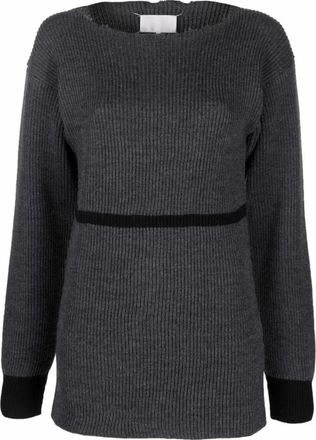 Maison Margiela Geribbelde Gebreide Trui - Dames - Ronde hals truien - Grijs - S - Wol - Truien & Vesten