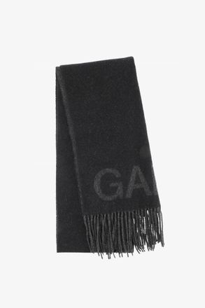 Ganni Black Fringed Scarf Recycled Wool