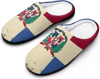 Generic Dominican Republic Flag Mens House Slippers Memory Foam Washable Cotton Slip on Home Shoes