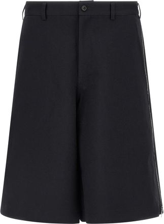 Comme Des Gar&ccedil;ons Herringbone Shorts met Rits aan de Zijkant - Heren - Korte Broeken - Blauw - L - Leer - Korte Broeken