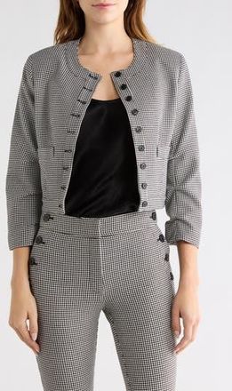 Derek Lam Piera Houndstooth Ruched Sleeve Jacket in Black/White at Nordstrom Rack, Size 14