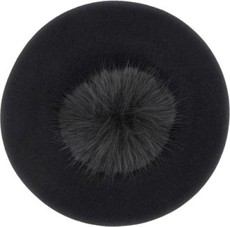 Borsalino Baret met Pels Pompom - Dames - Hoeden - Zwart - ONE Size - Wol - Accessoires