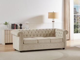 Vente-Unique Divano 3 posti convertibile in velluto beige CHESTERFIELD
