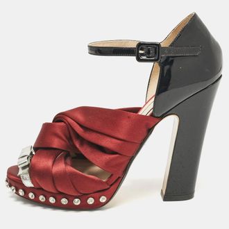 N&deg;21 N&deg;21 Burgundy/Black Patent Leather and Satin Ankle Strap Sandals Size 40