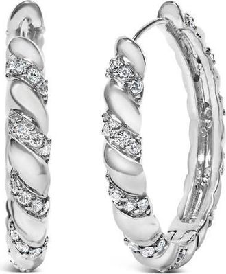 House of Brilliance 14K White Gold 1 1/5 Cttw Lab Grown Diamond Swirl Design 1 Inch Hoop Earrings at Nordstrom