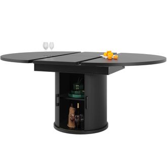 STILVORA Tavolo Da Pranzo Allungabile Rotondo A Ovale, 118-158 X 118 Cm, Con Vano Contenitore, Nero
