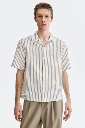 H&M Relaxed-fit linen-blend resort shirt in White/striped at Nordstrom, Size Xx-Large