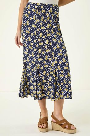 Roman Daisy Print A-Line Stretch Skirt