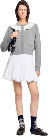 Sandro Cardigan with contrast collar in Grey at Nordstrom, Size X-Small