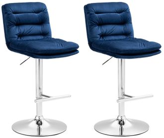 Clp Clp - Set De 2 Taburetes De Bar Damar En Terciopelo Azul Cromado