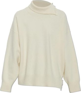 R&oacute;he Wol trui met coltrui en franjes - Dames - Coltruien - Beige - XS - Wol - Truien & Vesten