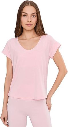 Columbia Daniela Falls V-Neck Short Sleeve T-Shirts Womens Workout Satin Pink : 2XL, Elastane/Polyester