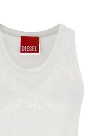 Diesel Lace Ribbed Cotton Tank Top - White