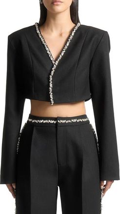 Mani&egrave;re De Voir Embellished Cropped Blazer in Black at Nordstrom, Size 12